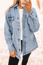 Load image into Gallery viewer, Sky Blue Acid Wash Flap Pocket Boyfriend Shacket | Outerwear/Denim jackets
