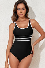 Load image into Gallery viewer, Black Contrast Trim Colorblock U Neck One Piece Swimwear | Swimwear/One Piece Swimsuit
