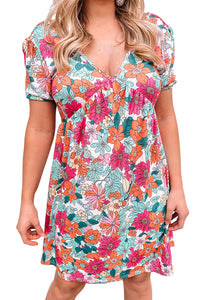 Womens Mini Dress | Multicolor Floral Print Tie Back Short Sleeve Dress | Dresses/Floral Dresses