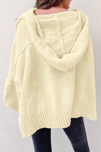 Beige Oversized Balloon Sleeve Hooded Sweater | Tops/Sweaters & Cardigans