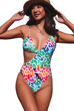 Load image into Gallery viewer, Multicolor Leopard Kiss Print Asymmetric Cutout One Piece Swimwear | Swimwear/One Piece Swimsuit
