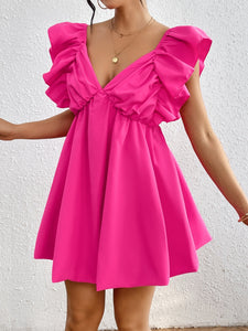 Mini Dress | Ruffled V-Neck Cap Sleeve Dress