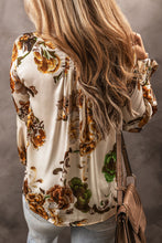 Load image into Gallery viewer, Floral Blouse | Apricot Split Neck Flounce Sleeve Top
