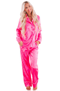 Rose 2pcs Leopard Satin Long Sleeve Pajamas Set | Loungewear & Sleepwear/Loungewear