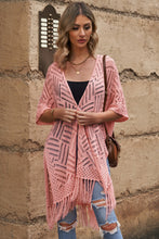 Load image into Gallery viewer, Openwork Open Front Cardigan with Fringes
