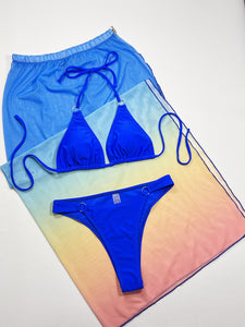 Womens Swimsuit Set | Gradient Halter Neck Three-Piece Swim Set | Swimwear/High Waisted Swimsuit