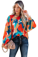 Load image into Gallery viewer, Multicolor Abstract Pattern Crewneck Ruffled Puff Sleeve Blouse | Tops/Blouses &amp; Shirts
