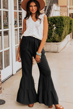 Load image into Gallery viewer, Black Textured High Waist Ruffled Bell Bottom Pants | Bottoms/Pants &amp; Culotte
