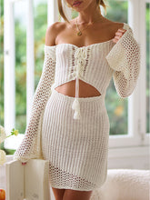 Load image into Gallery viewer, Lace White Beach Cover Up | Cutout Long Sleeve Cover Up
