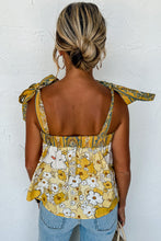 Load image into Gallery viewer, Yellow Floral Patchwork Tied Straps Buttoned Tank Top | Tops/Tank Tops
