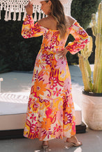 Load image into Gallery viewer, Multicolour Boho Floral Smocked Off Shoulder Puff Sleeve Maxi Dress | Dresses/Floral Dresses
