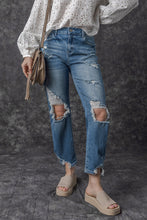 Load image into Gallery viewer, Sky Blue Ripped Knee Hole High Waist Jeans | Bottoms/Jeans
