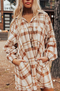 Brown Plaid Print Babydoll Mini Dress | Dresses/Mini Dresses