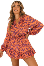 Load image into Gallery viewer, Orange Aztec Bubble Sleeve High Waist Romper | Bottoms/Jumpsuits &amp; Rompers
