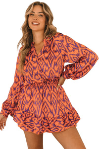 Orange Aztec Bubble Sleeve High Waist Romper | Bottoms/Jumpsuits & Rompers