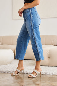 Judy Blue Full Size Braid Side Detail Wide Leg Jeans | Blue Jeans