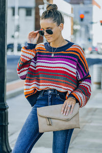 Stripe Boho Fashion Drop Shoulder Baggy Sweater | Tops/Sweaters & Cardigans