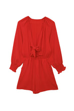 Load image into Gallery viewer, Fiery Red Tie Knot Puff Long Sleeve Romper | Bottoms/Jumpsuits &amp; Rompers
