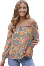 Load image into Gallery viewer, Blue Frilled Off Shoulder Floral Blouse | Tops/Blouses &amp; Shirts
