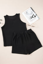 Load image into Gallery viewer, Black Corded Sleeveless Top and Pocketed Shorts Set | Two Piece Sets/Short Sets
