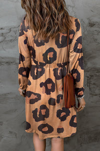 Mini Dress | Leopard Print Bubble Sleeve Loose Knit