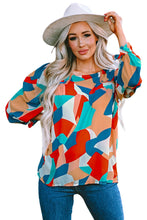 Load image into Gallery viewer, Multicolor Abstract Pattern Crewneck Ruffled Puff Sleeve Blouse | Tops/Blouses &amp; Shirts
