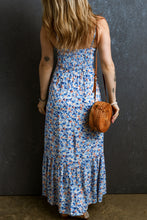 Load image into Gallery viewer, Sky Blue Floral Print Ruffled Ruched Maxi Dress
