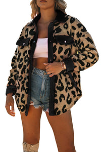 Black Contrast Trimmed Leopard Teddy Shacket | Outerwear/Jackets