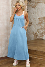 Load image into Gallery viewer, Beau Blue Contrast Straps Pocketed Long Chambray Dress | Dresses/Maxi Dresses
