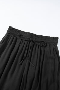 Black Drawstring Smocked High Waist Wide Leg Pants | Bottoms/Pants & Culotte