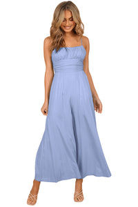 Jumpsuit | Sky Blue Spaghetti Straps Backless Knot Wide-Leg