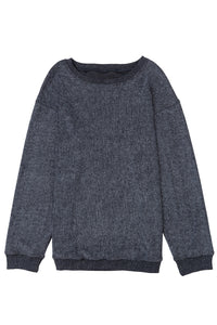 Pullover Sweatshirt | Gray Solid Ribbed Knit Round Neck