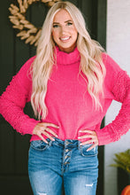 Load image into Gallery viewer, Pink Ribbed Turtleneck Fuzzy Sleeve Knit Sweater | Tops/Sweaters &amp; Cardigans
