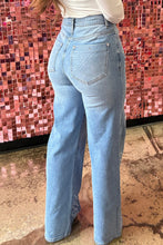 Load image into Gallery viewer, Light Blue Floral Rhinestone Decor High Rise Wide Leg Jeans | Bottoms/Jeans
