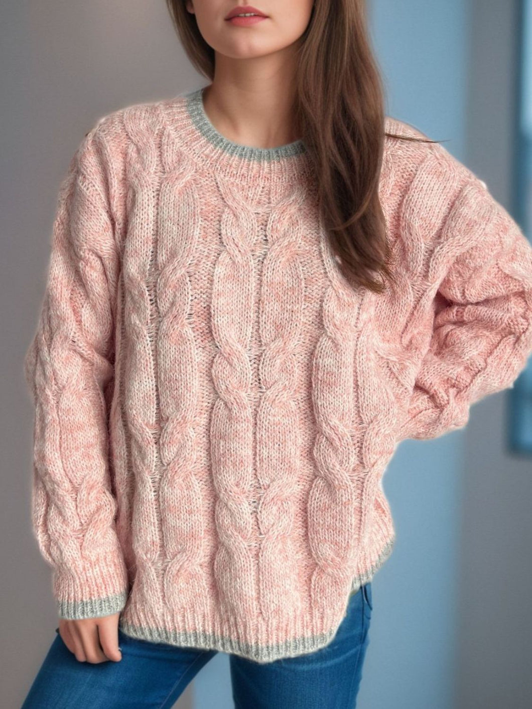 Cable Knit Round Neck Sweater