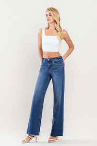 Wide Leg Jeans | High Rise Clean Cut Raw Hem Wide Jeans