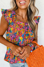 Load image into Gallery viewer, Multicolour Floral Print Cap Sleeve Square Neck Back Knot Blouse
