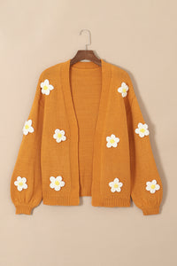 Light French Beige Flower Applique Bubble Sleeve Cardigan | Tops/Sweaters & Cardigans