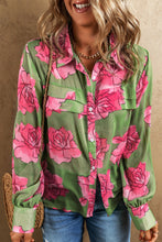 Load image into Gallery viewer, Womens Blouse | Green Floral Print Pleated Detail Puff Sleeve Shirt | Tops/Blouses &amp; Shirts
