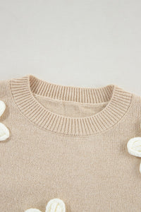 Crochet Flower Sweater | Round Neck Long Sleeve Sweater