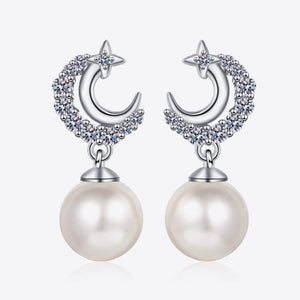 Moissanite Pearl Drop Earrings