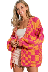 Multicolor Open Front Mixed Checkered Pattern Knit Cardigan | Tops/Sweaters & Cardigans