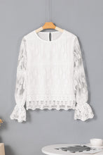 Load image into Gallery viewer, Mesh Blouse | Beige Embroidered Flounce Sleeve Top
