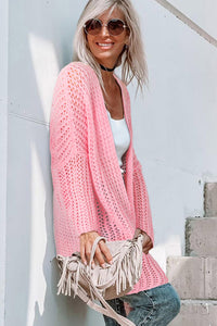 Pink Open Knit Long Sleeve Oversized Cardigan | Tops/Sweaters & Cardigans