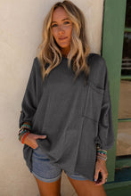 Load image into Gallery viewer, Oversized Top | Dark Gray Ribbed Roll-Tab Sleeve Chest Pocket
