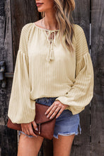 Load image into Gallery viewer, Drawstring Blouse | Apricot Lantern Sleeve Stripe Tassel
