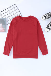 Fiery Red Solid Round Neck Raglan Sleeve Sweatshirt | Tops/Sweatshirts & Hoodies