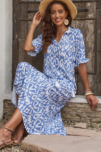 Sky Blue V Neck Casual Geometric Print Maxi Dress | Dresses/Maxi Dresses