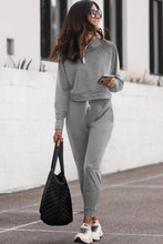 Load image into Gallery viewer, Lounge Set | Gray Drawstring Hoodie and High Waist Pants
