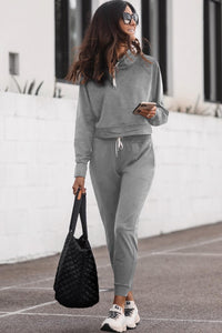 Lounge Set | Gray Drawstring Hoodie and High Waist Pants